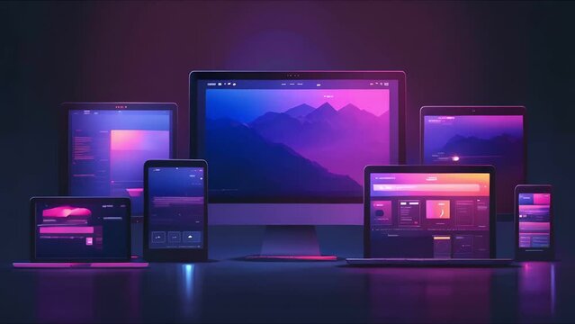 A collection of electronic devices including a desktop computer, laptop, tablet and smartphone.