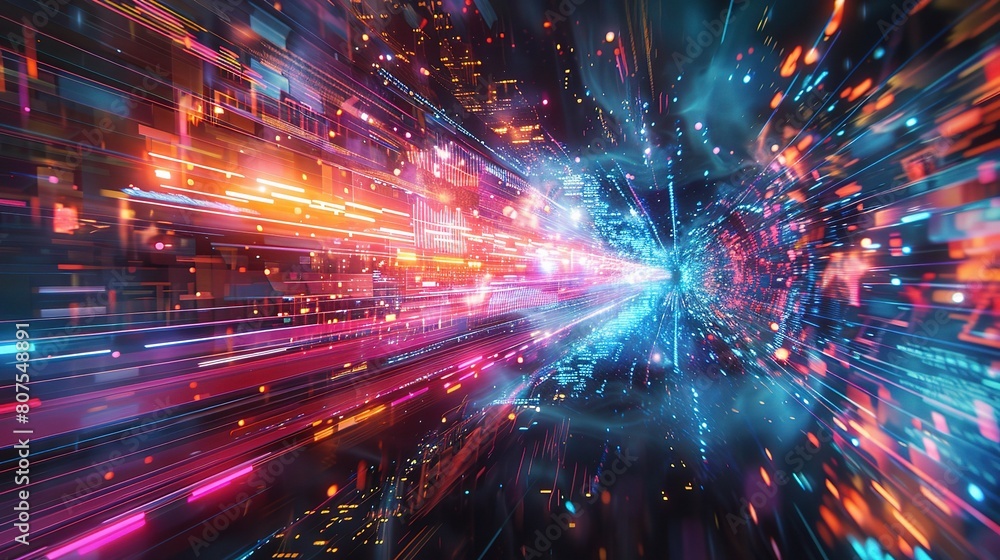 Poster cybersecurity in action, with vibrant colors and futuristic elements symbolizing the dynamic