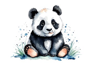 Cute baby panda illustration, white background