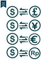 icon set convert currency, dollar, cent, pound sterling, euro, rupiah, simple and editable design, vector eps 10.
