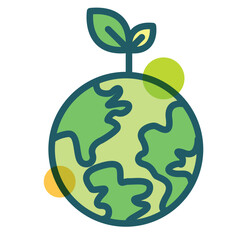 World - Green icon set with symbols of ecological cities, eco-technology, renewable energy, sustainable development, climate change, and global warming