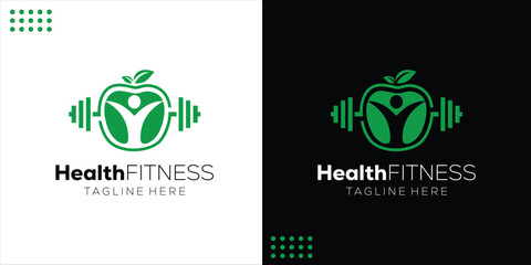 Healthy lifestyle logo. Man with apple fruit food, design inspiration, vector