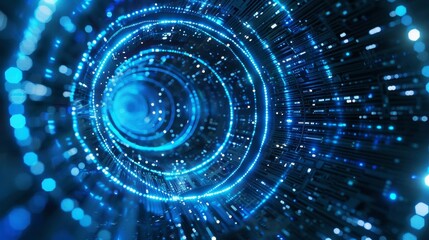 Obraz premium Bright blue light tracing a circular pattern, symbolizing cycles in technology processes