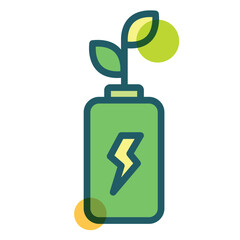 Battery - Green icon set with symbols of ecological cities, eco-technology, renewable energy, sustainable development, climate change, and global warming