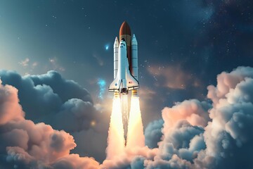 Conceptual launch of a spaceship, symbolizing startup growth and innovation