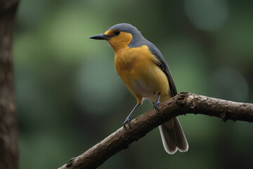 hued delightful bird sitting on the tree in the wilderness, shaded wild bird, hued wild bird sitting on the part of tree in wilderness