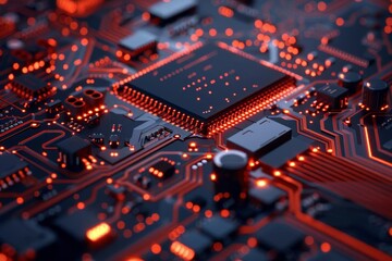 Fototapeta premium Detailed digital circuit board with a focus on hightech computing