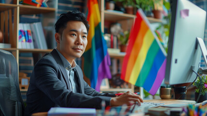 Professional Man Working in Office Decorated with Pride Flag.jpg