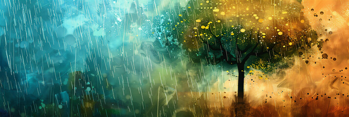 background abstract, digital art. tree when it rains.