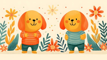 Fototapeta premium Cartoon doodle of a friendly dog in a playful pose, ideal for children's books and light-hearted pet-themed projects.