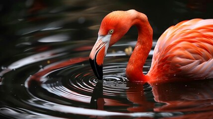 Flamingo s intricate webbed feet wading in calm pond, patterns highlighted in water