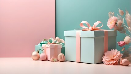 Minimal Celebrate Gift box banner mockup for product presentation using a summery pastel theme