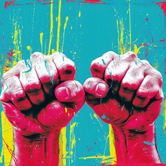 Abstract Vibrant Clenched Fists Symbolizing Power and Protest