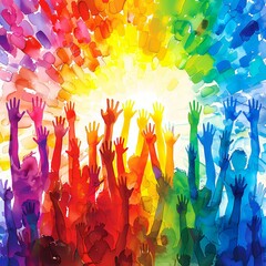 A colorful display of raised hands in activism and social justice movements