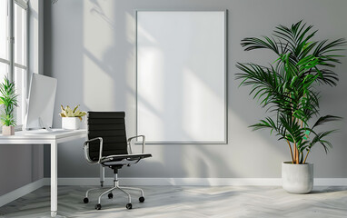 Fototapeta premium sophistication of office space with white frame mockup as the epitome of modern professional decoration