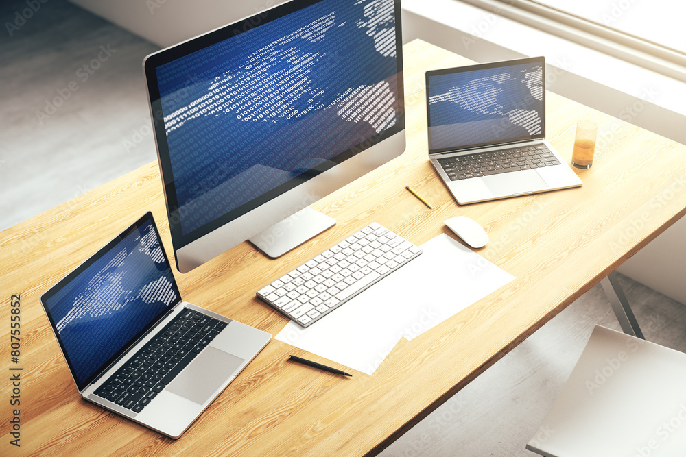 Leinwandbilder america map on modern computer monitor, big data and digital technology concept. 3d rendering