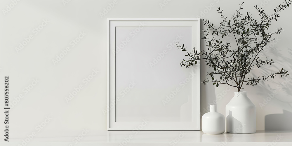 Poster tranquil haven in your home with a white frame mockup against a minimalist backdrop, radiating calmn