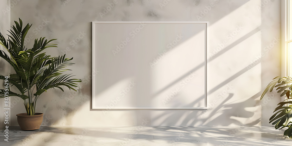 Poster tranquil haven in your home with a white frame mockup against a minimalist backdrop, radiating calmn