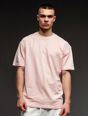 Fototapeta premium A man wearing a pink t-shirt mock-up, mock up for t-shirt design