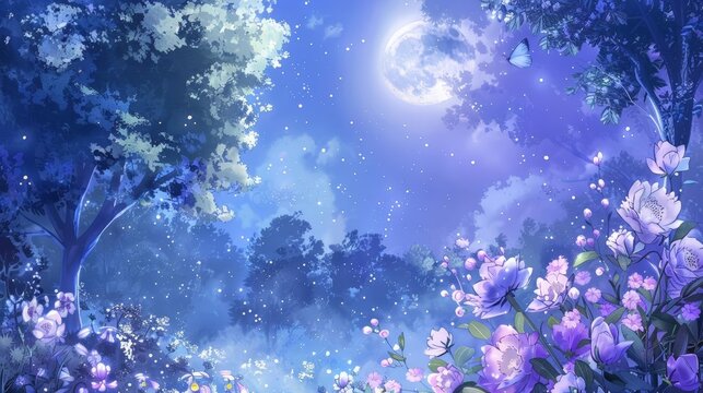 midnight garden galatea with moon in the sky
