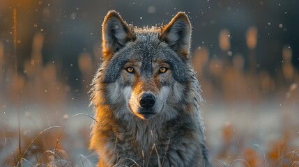 Wolf Standing in Tall Grass