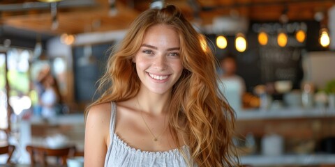 Smiling Woman With Long Red Hair