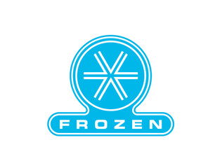 Frozen food product icon, ice crystal label with snowflake. Keep frozen or cold product packaging round sticker. Blue snow frost crystal isolated circle symbol for food or drink package tag