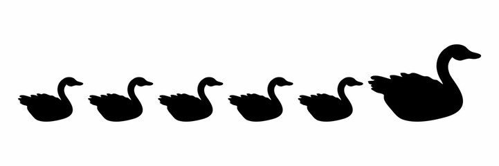 black silhouette of mother goose and goslings lined up