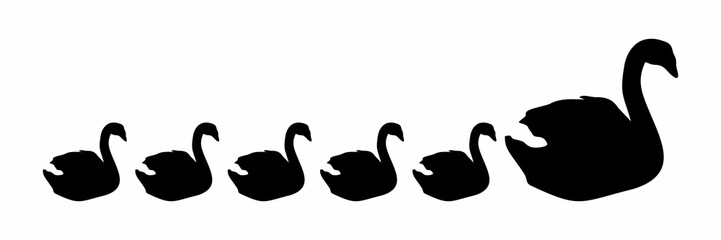 black silhouette of mother goose and goslings lined up