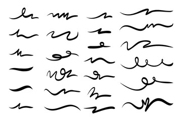 strokes, underlines, highlighter marker strokes, wave brush marks.