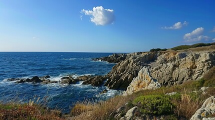 Tranquil Horizon: Mediterranean Rocky Coast in Perfect Conditions