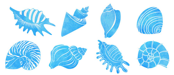 Watercolor seashell silhouettes
