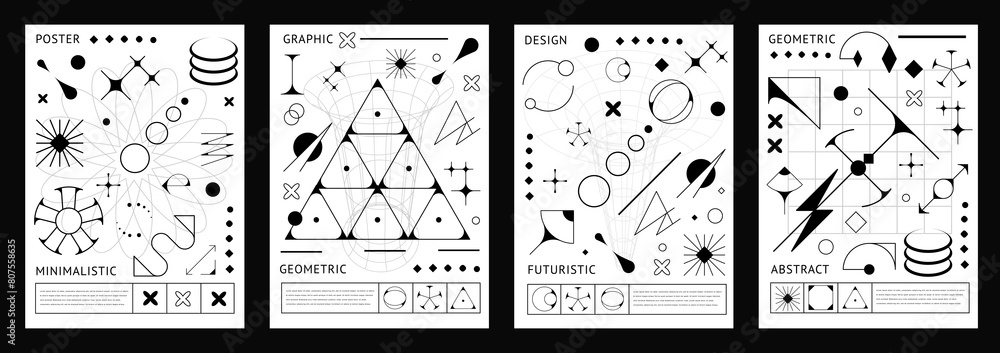 Poster monochrome brutal y2k posters with abstract surreal geometric shapes. vector vertical black and whit