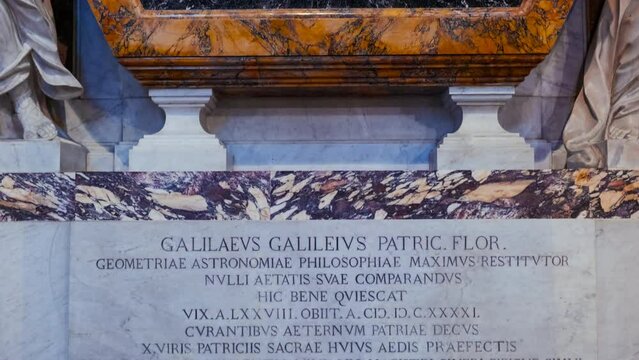 The tomb of Galileo Galilei at the Basilica di Santa Croce in Florence, Tuscany, Italy, also known as the Temple of the Italian Glories