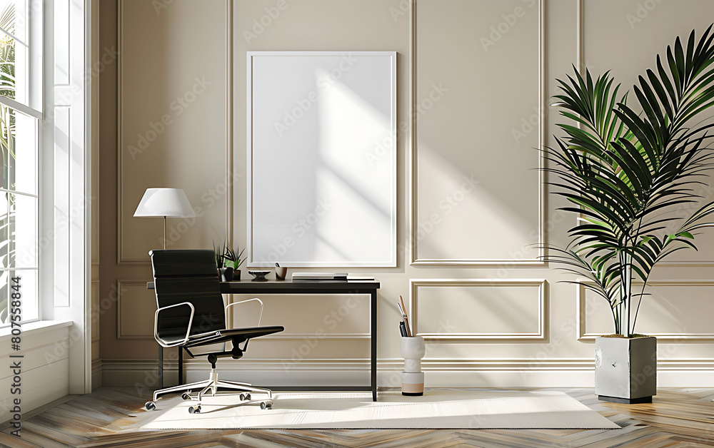 Poster office decor with a white frame mockup, adding a touch of sophistication and style to the profession