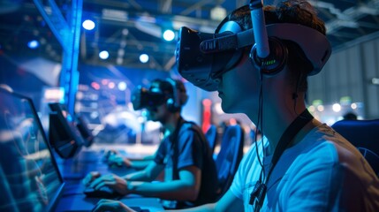 Fototapeta na wymiar a virtual reality (VR) gaming tournament in progress