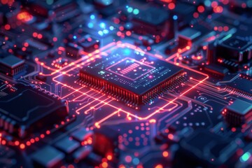 Fototapeta premium CPU processor microchip circuit board illustration created with generative ai