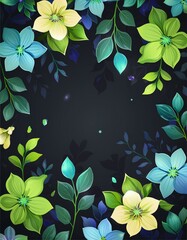 Abstract floral background with copy space. Bioluminescence.