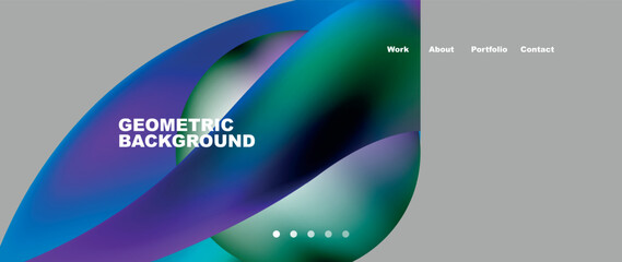 An electric blue geometric background with a transparent circle, displaying a vibrant magenta leaf. The design resembles liquid flowing on glass