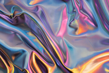Fototapeta premium A piece of fabric with a rainbow pattern. The colors are bright and vibrant, creating a sense of energy and excitement. The fabric appears to be made of a shiny, reflective material
