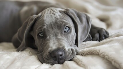 Cute Gray Great Dane Puppy - Adorable Baby Animal of Purebred Canine Breed - obrazy, fototapety, plakaty