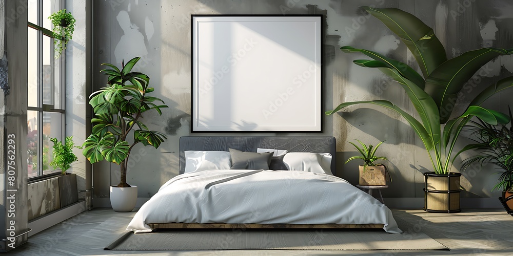 Poster room into a serene oasis with a white frame mockup as the focal point