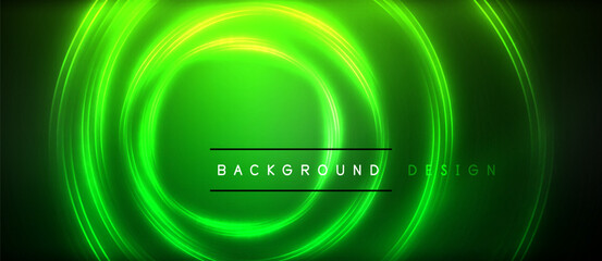 glowing neon circles on a dark background . High quality