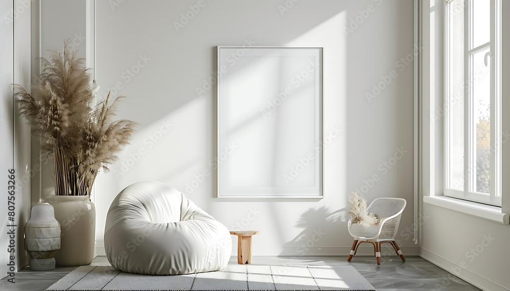 Poster embrace simplicity and sophistication with a white frame mockup in a bright, stylish interior settin