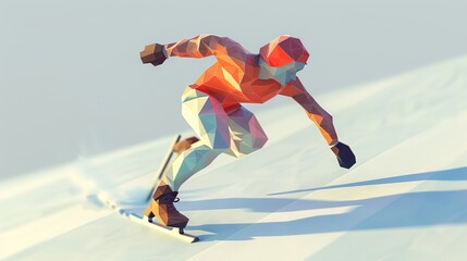 A snowboarder is riding down a snow-covered slope. The snowboarder is wearing a red and orange jacket.