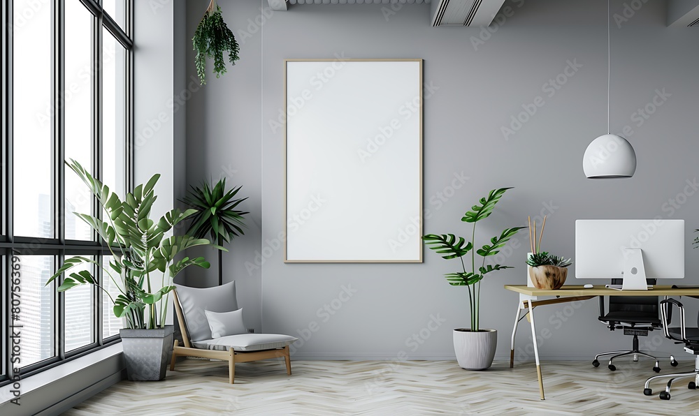 Aufkleber perfect balance of elegance and simplicity with a white frame mockup in a modern office space