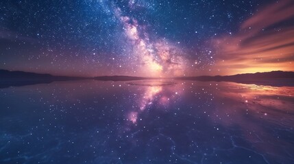 people standing in a vast salt flat under a starry night sky.