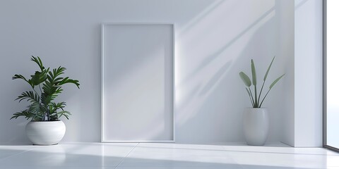 scene for creativity with a white frame mockup amidst a serene, minimalist interior