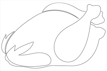 Whole chicken turkey meat continuous one line art drawing of vector