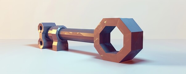 Unique bench in the form of a huge wrench. It is made of metal and painted in brown color.
